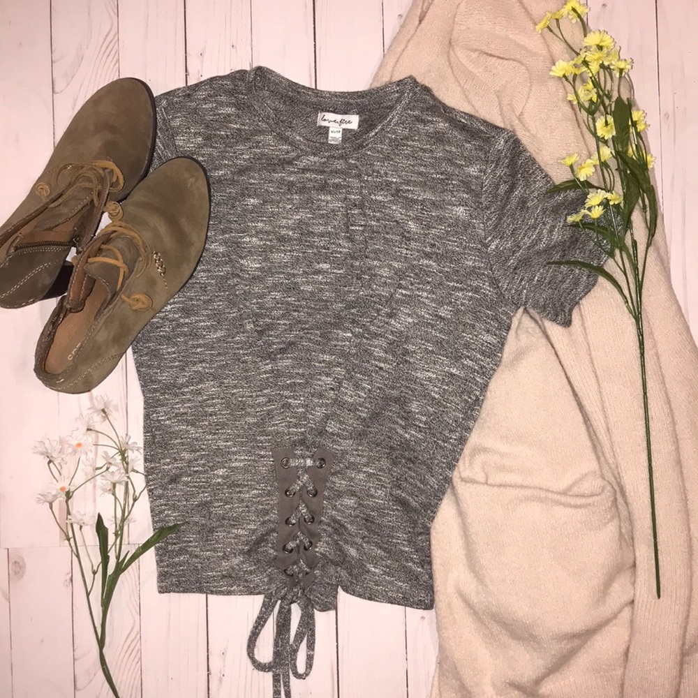 Love, Fire Gray Short Sleeve with Lace Up Front